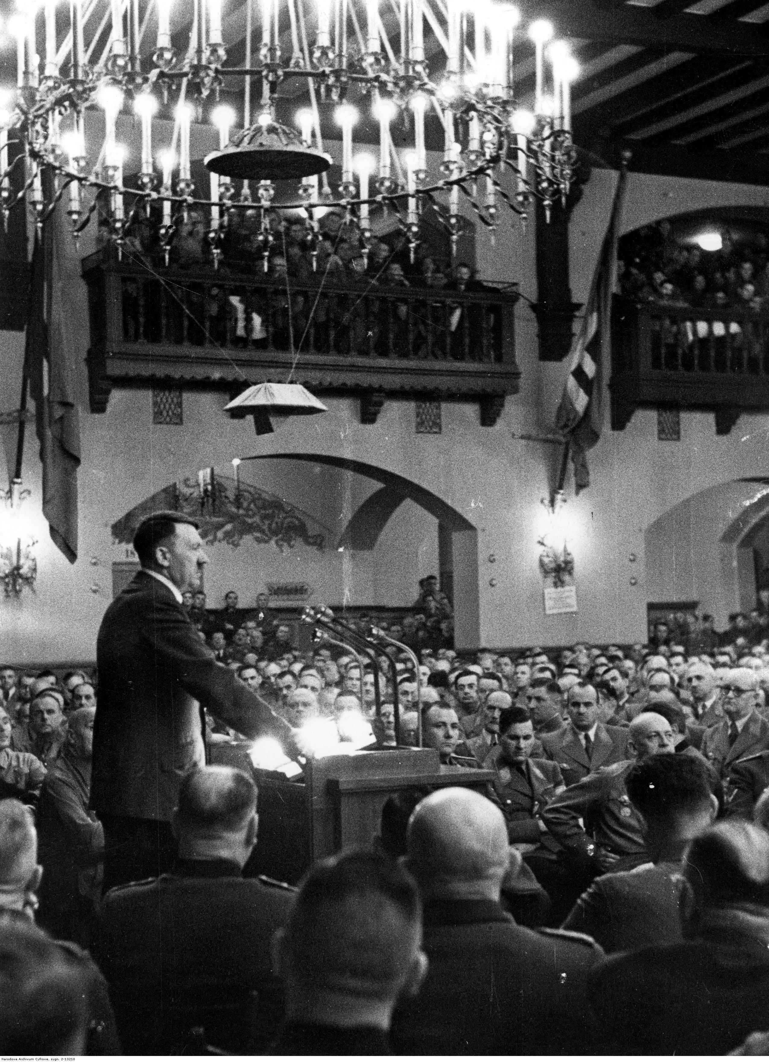 Adolf Hitler makes a speech in Munich's Löwenbräukeller for the Putsch commemoration